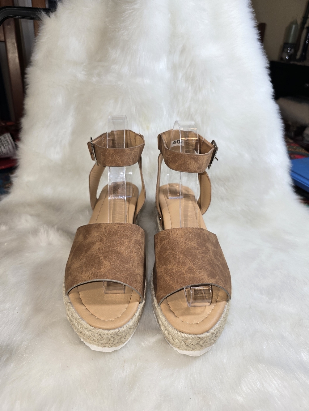Soda Topic Womens Tan Platform Espadrille Sandals with Ankle Strap - Picture 4 of 12
